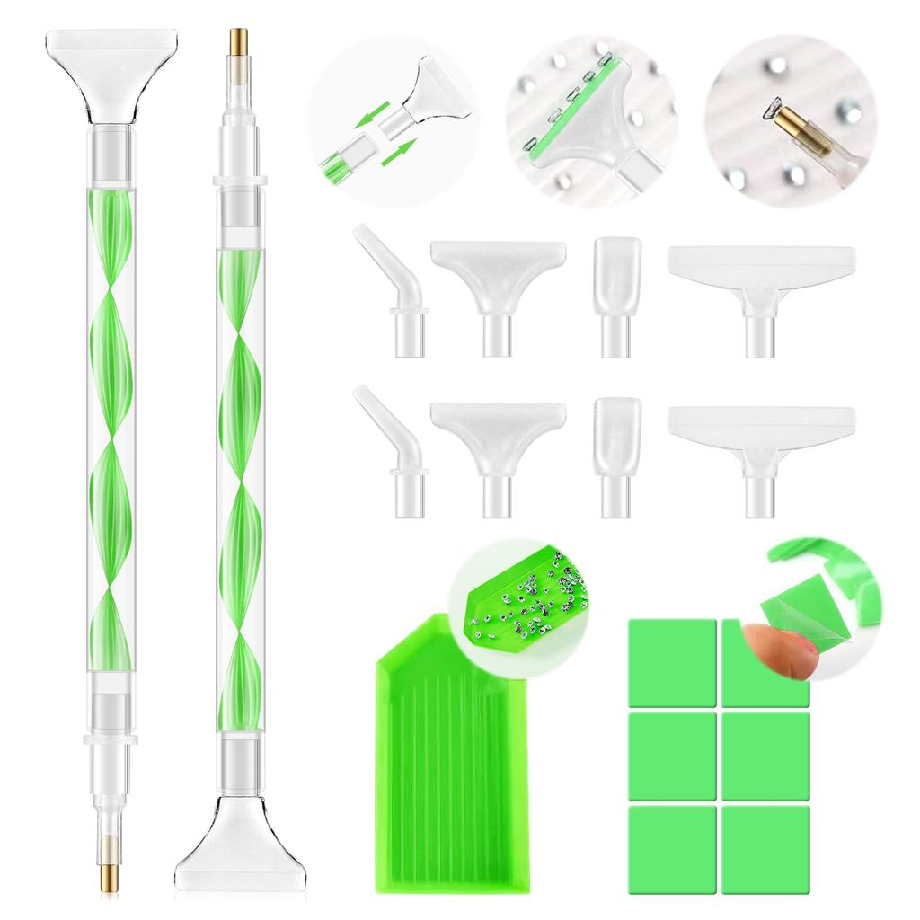 2 Piece Rhinestone Picker Tool Kit Dual Ended Applicator Pens with 12 Replacement Tips for Nail Art Diamond Painting and Bedazzling Crafts