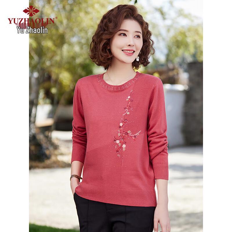 YUZHAOLIN Women's Round Neck Embroidered Knit Sweater