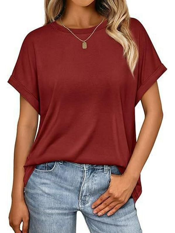 2026 Sommer Damen Einfarbig Locker Rundhals Kurzarm T-Shirt