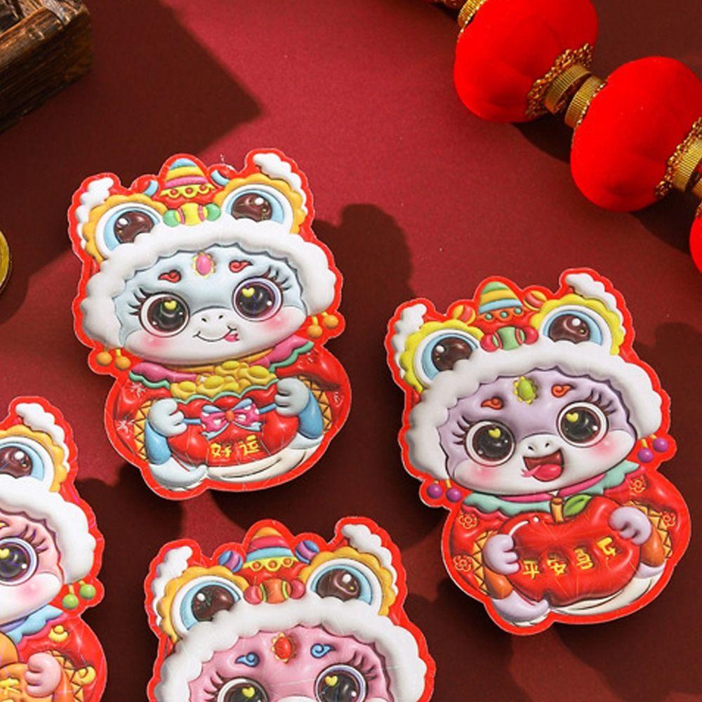 6pcs Cartoon 2025 Snake Year Red Envelopes Laser Good Lucky Red Packets  Lunar New Year Gifts