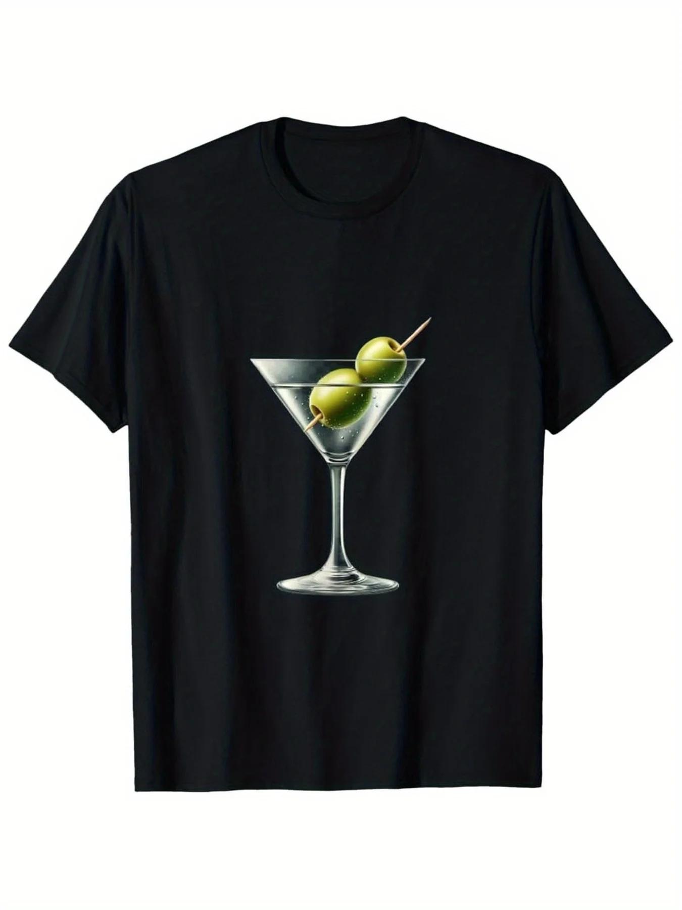 Martini Olive Cocktail Graphic Tee Soft Cotton Casual Short Sleeve TShirt for Unisex S