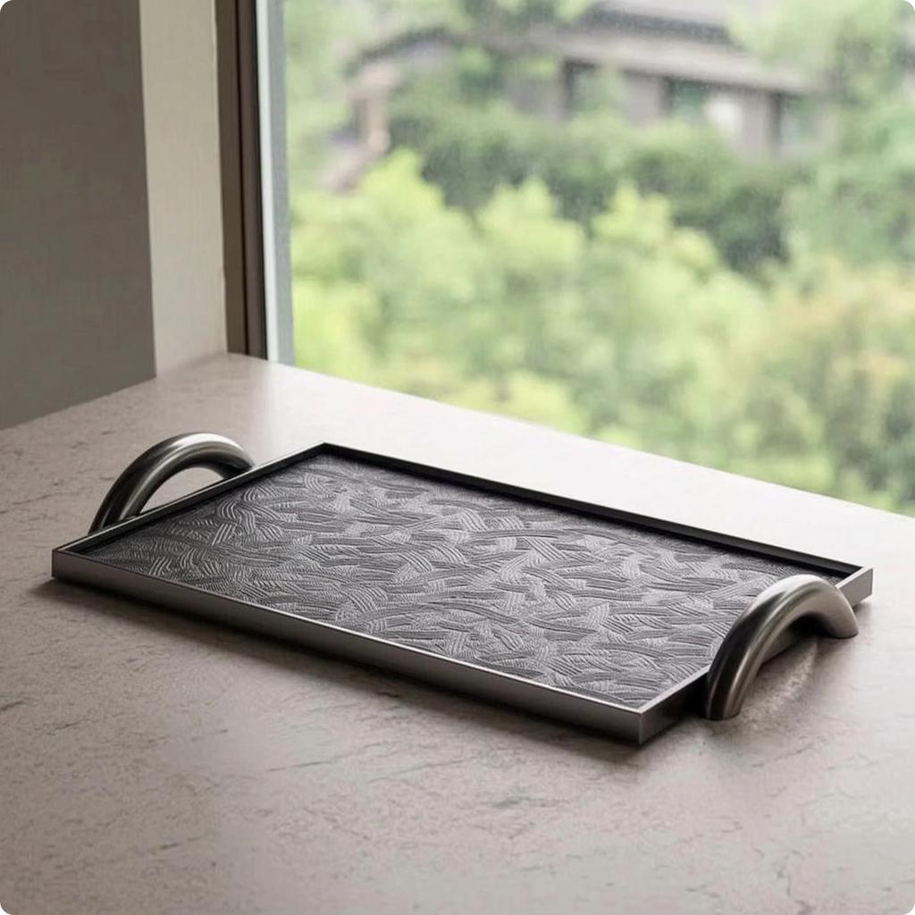 Leather Tray with Handles Low-Profile Rectangular Tray with Metal Handles Modern Luxury for Interior Designers, Coffee Table