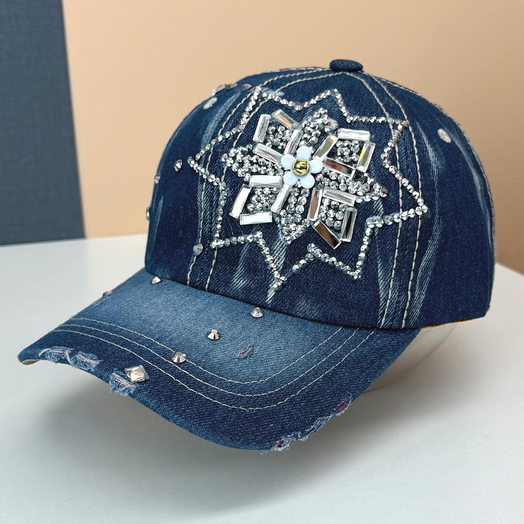 New Diamond-encrusted Denim Baseball Cap Spring and Summer Sun Protection Cap Women's Sunshade Cap Sun Hat Fashion Versatile Trend
