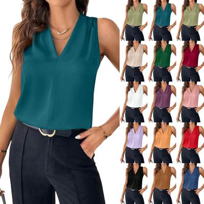 Moda Mujer Color Cuello en V Sin Mangas Jerséis Chaleco Top