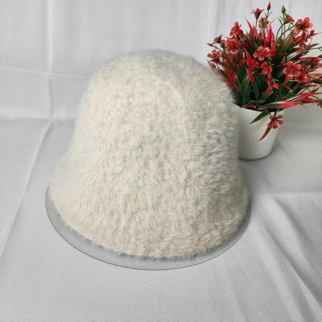 Needle Bucket Hat Female Tide Autumn and Winter Solid Color Versatile Sweet Wool Knitted Warm Bucket Hat Fashionable Foreign Style