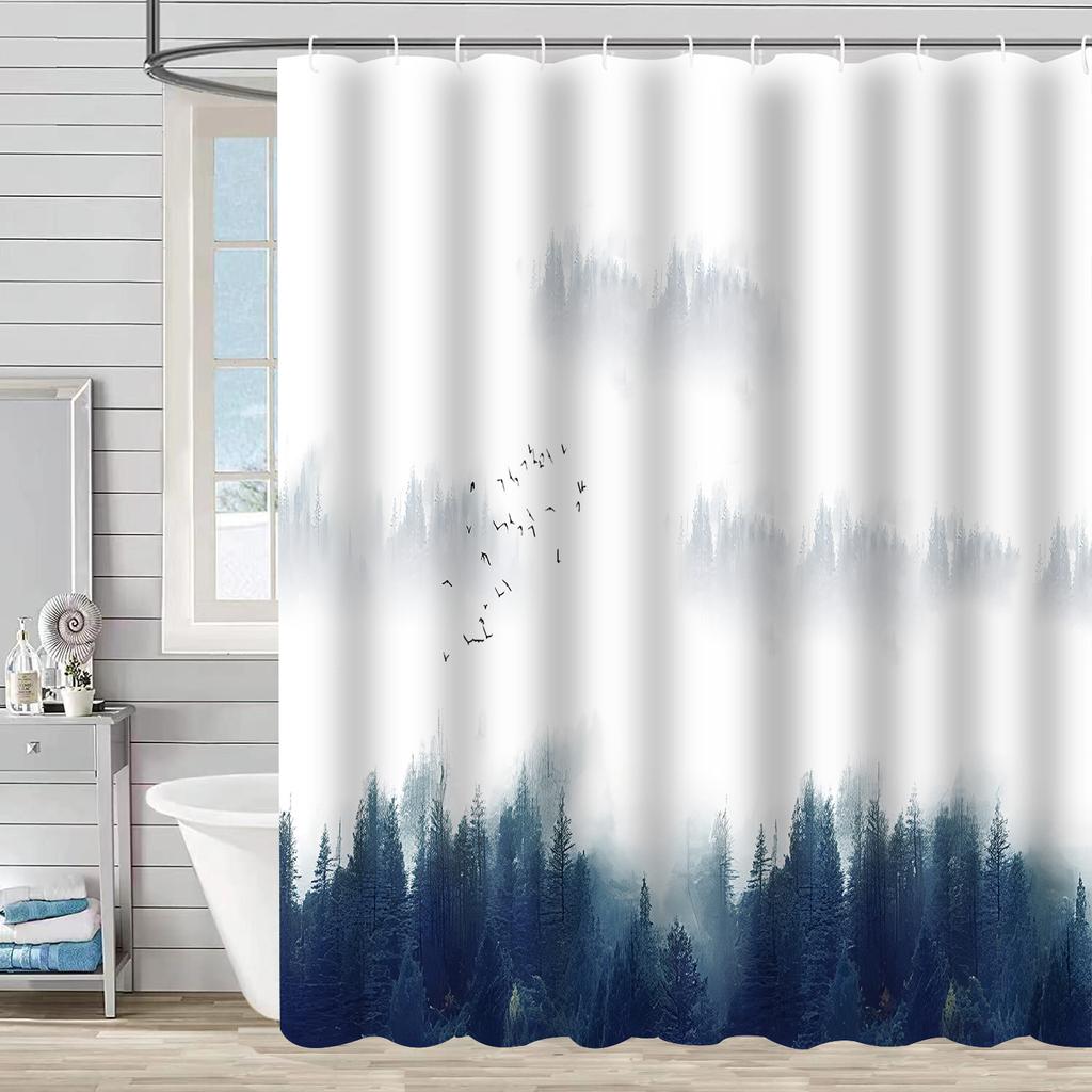 Duschvorhang Wasserdicht Und Schimmelresistent Digitaldruck Waldpflanze Duschvorhang Badezimmer Duschstoff Trennvorhang Ohne Stanzen