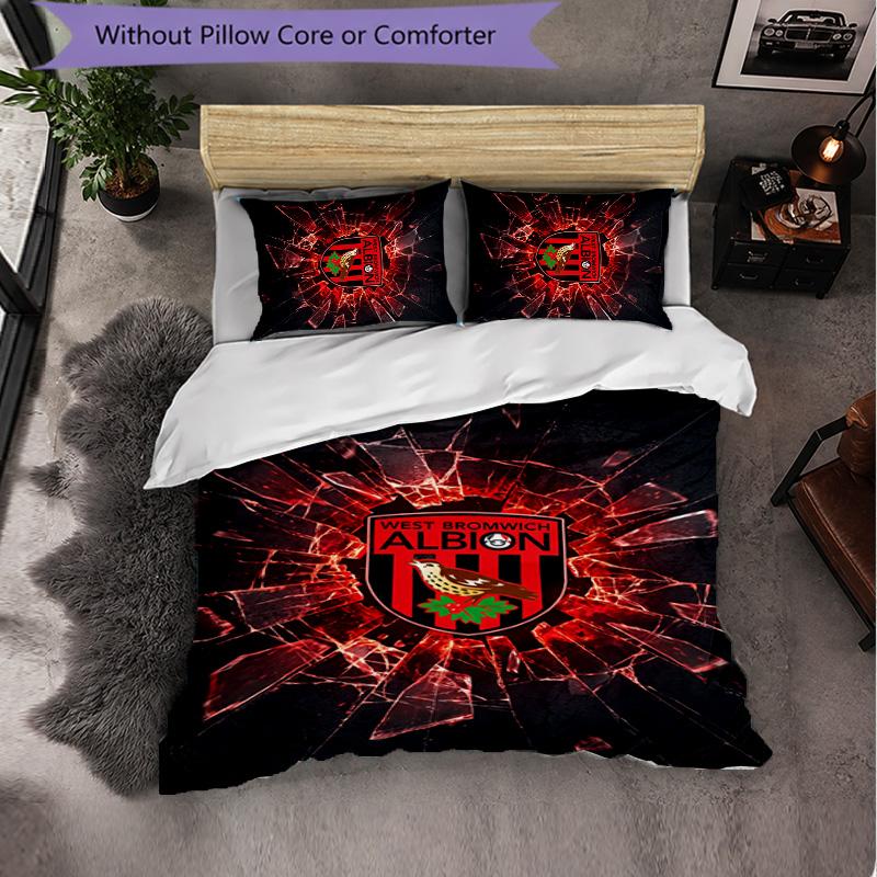 West Bromwich Albion Football 3 Piece Bedding Set Soft Duvet Cover Set with Pillowcases Printed Bedroom Decor Set for Home