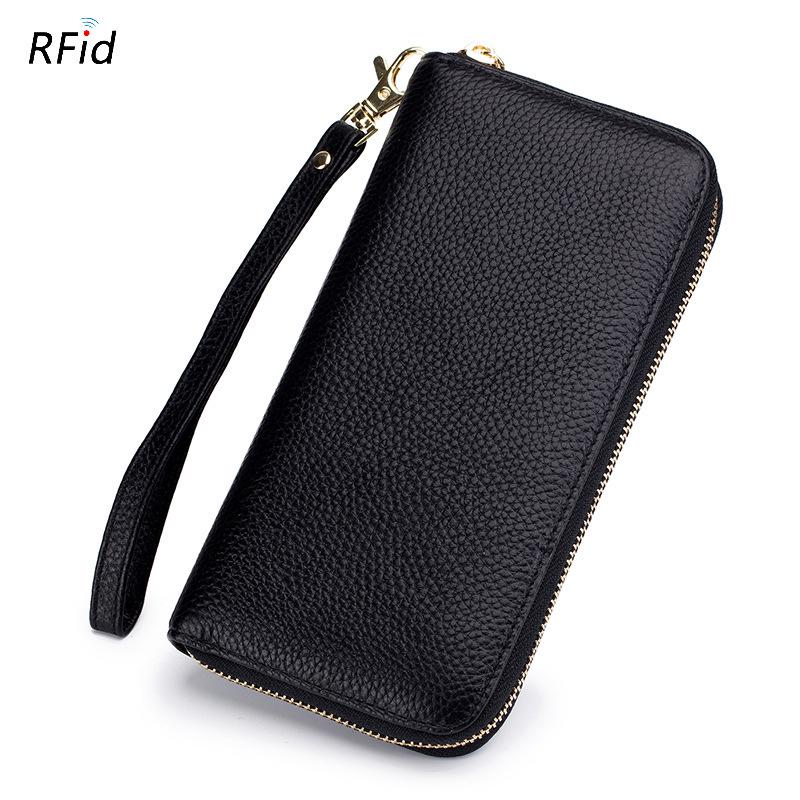 

Wallet purses women women tassel top layer anti-theft brush, zipper European and American wallet чёрный