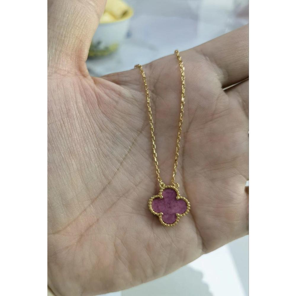 High-end Four-leaf Clover Necklace for Women 18K Rose Red Chalcedony Agate Natural White Shell Pendant Clavicle Chain
