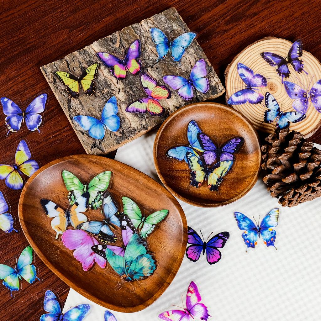 56 Colorful Butterfly Transparent Pet Stickers Hand Account Materials Beautifully Decorated Natural Animal Stickers