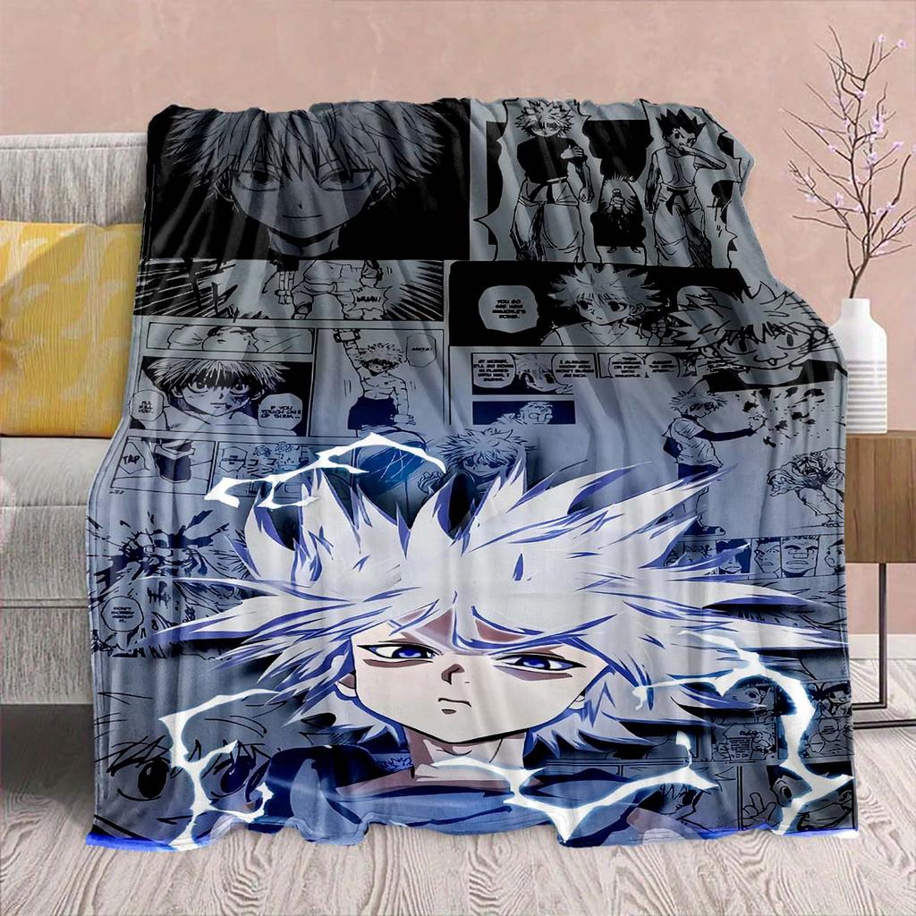 Hunter x Hunter Anime Flannel Blanket – Soft & Warm – Perfect for Sofa, Bedding, Camping, Travel, Office, & Home Decor – QJY