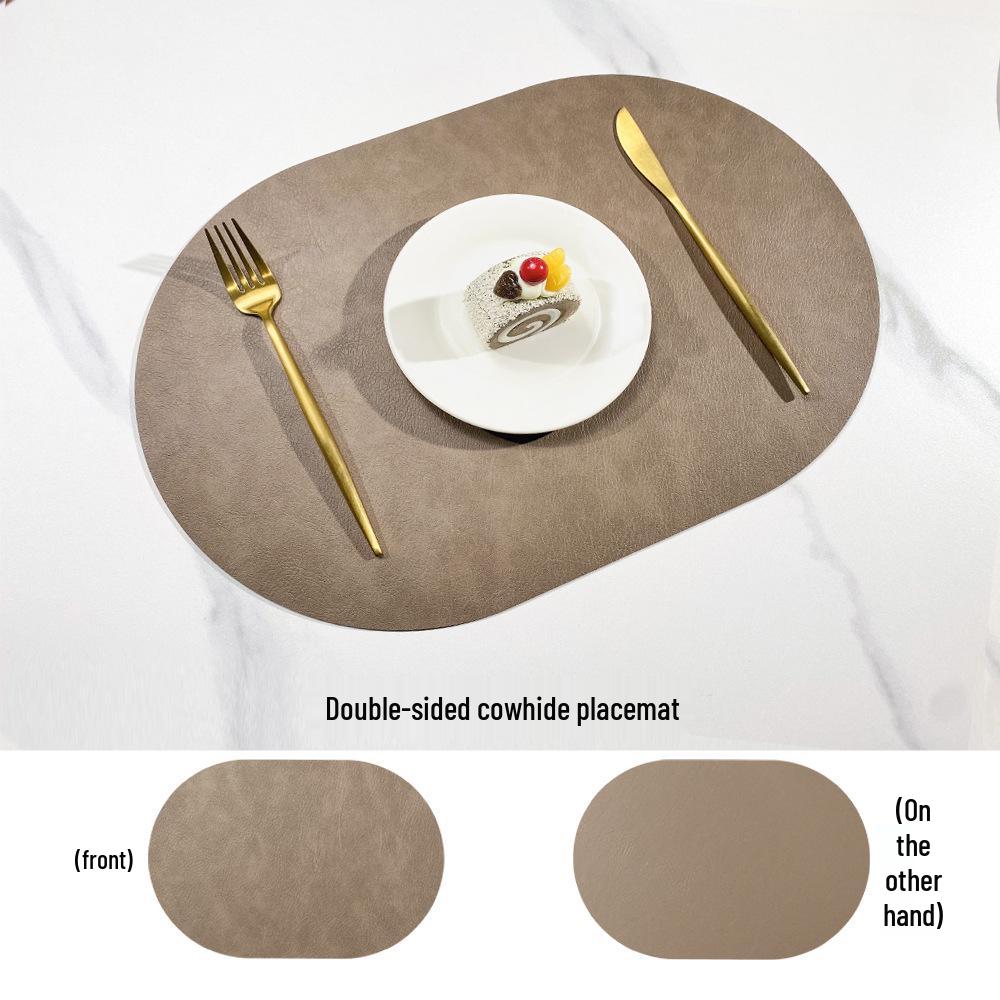 Nordic Style Dubbelzijdige Rundleer Placemat - Waterdichte & Oliebestendige Ovale Isolatiemat