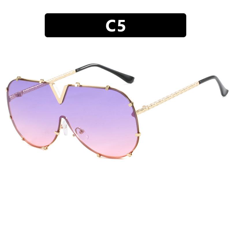 Fashion Metal One-Piece Sunglasses V Large Frame Sunglasses Sunglasses
