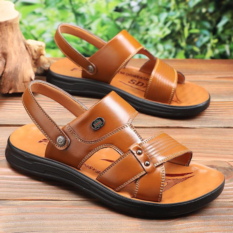 

First layer cowhide cool slippers men s breathable non-slip men s beach shoes summer sandals cool slippers casual versatile 44 коричневый