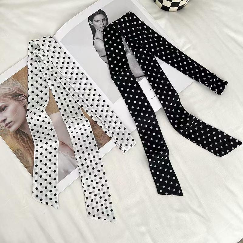 Retro fashionable polka dot long silk scarf women's spring and autumn y2k hot girl fashion versatile decorative scarf thin streamer
