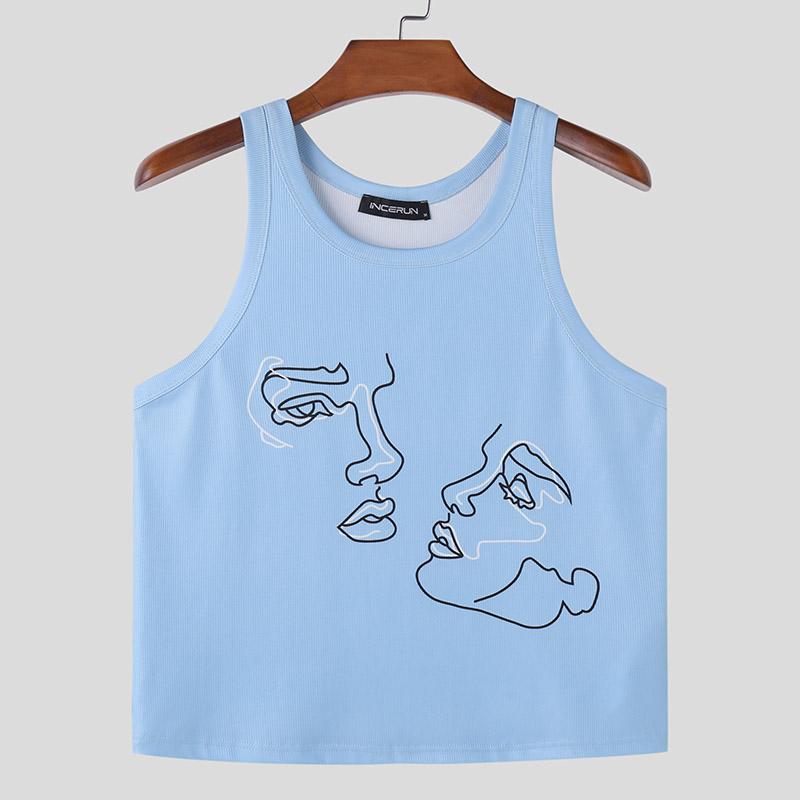 

INCERUN Мужские летние майки без рукавов с принтом и безрукавками 2XL синий