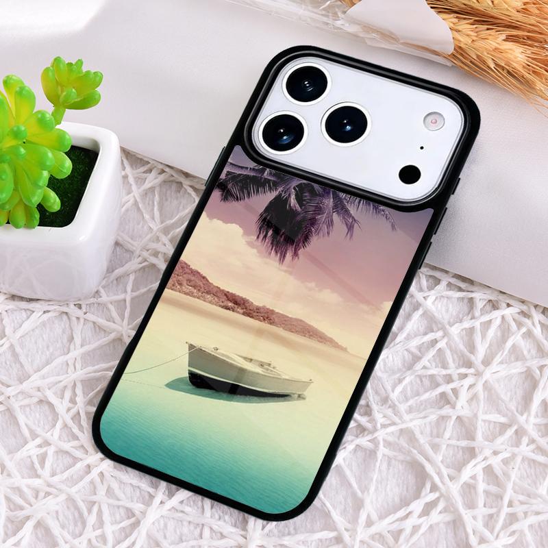 Palm Tree Boat Sunset Shockproof Phone Case for iPhone 17 Air 16e 15 11 12 14 13 Pro Max Cover Coque