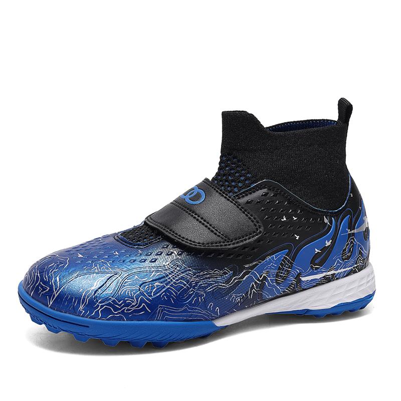 High Quality Turf Soccer Shoes Boys Girls High Top HOOK&LOOP Kids Futsal Sneakers Fashion Green TF Football Boots For Children