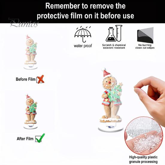 Durable Acrylic Holiday Gift Xmas Ornament, 2D Flat Tree Gingerbread Man Ornament with Christmas Desk Accessories Rotatable Base, Table Centerpiece