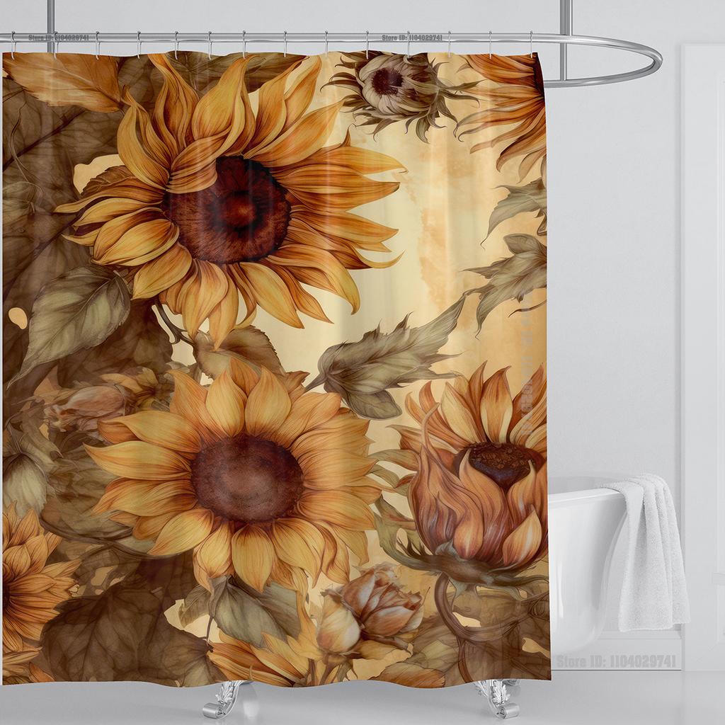 Sunflower Flower Shower Curtain Waterproof Shower Curtain Polyester Fabric 3D Printed Curtain Bathroom Decoration With Hooks