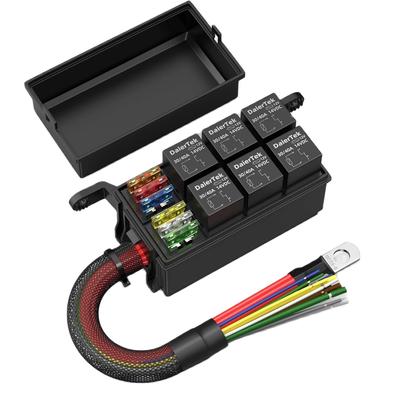 12V Relaisbox 6-fach Relais-Sicherungskasten 12 AWG Vorverdrahtet Wasserdicht Relaisbox 6 Steckplätze ATC/ATO Sicherungsrelaisblock für Auto Marine
