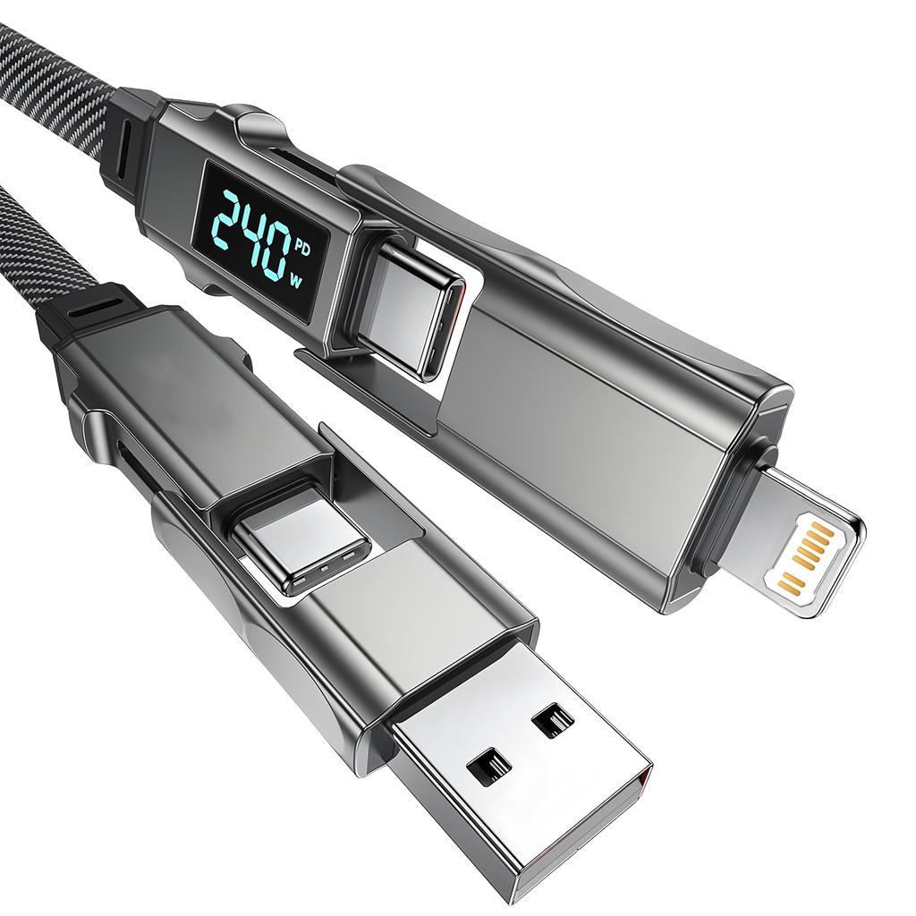 Digital Display 4 In 1 PD 240W USB Type C Data Cable Fast Charging For iPhone 15 Samsung Xiaomi Redmi OPPO Cable Fast Charger