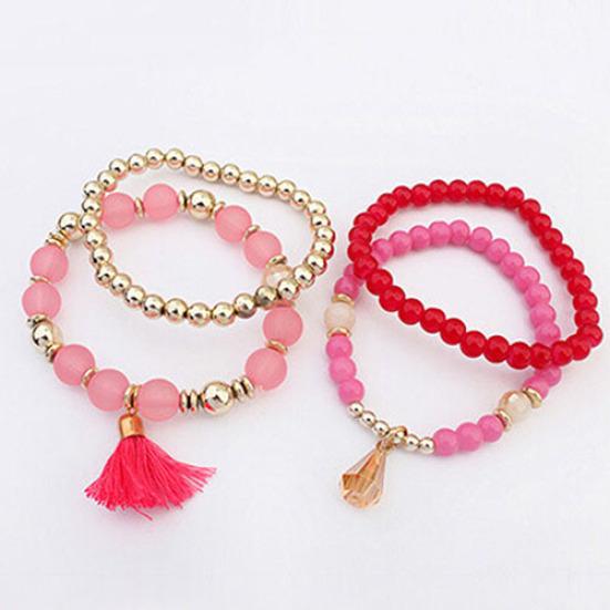 4Pcs/Set Women Ethnic Multilayer Resin Beads Tassels Cuff Bracelets Fashion Jewelry