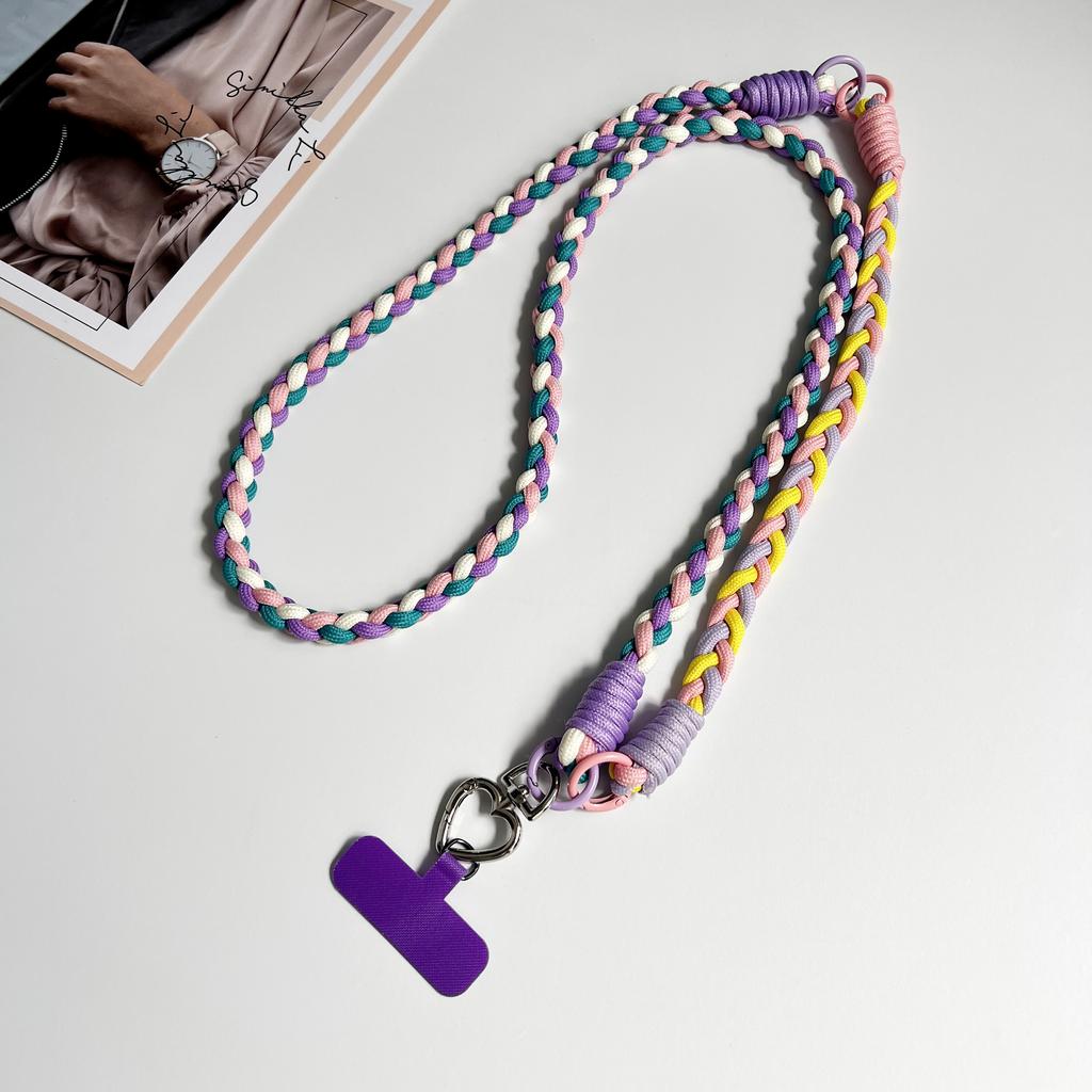 DIY Two-In-One Mobile Phone Universal Lanyard, Diagonal Span Long Rope, Wrist Short Rope, 360° Rotation, Metal Heart Buckle