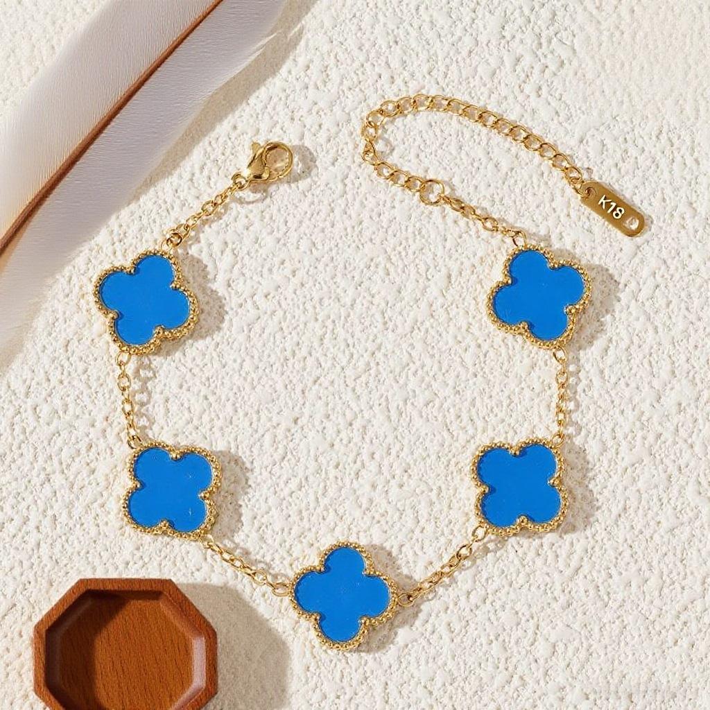 

Браслет из титановой стали 13 мм Счастливый четырехлистный клевер - 18K, не тускнеющий, для ежедневной носки, дофаминовые украшения синий