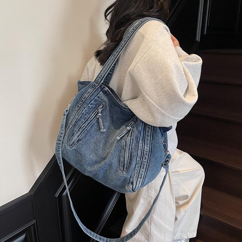 Gewaschene Denim Literarische Tägliche Pendler-Umhängetasche Neue Große Kapazität Damen Lässige Messenger-Tasche