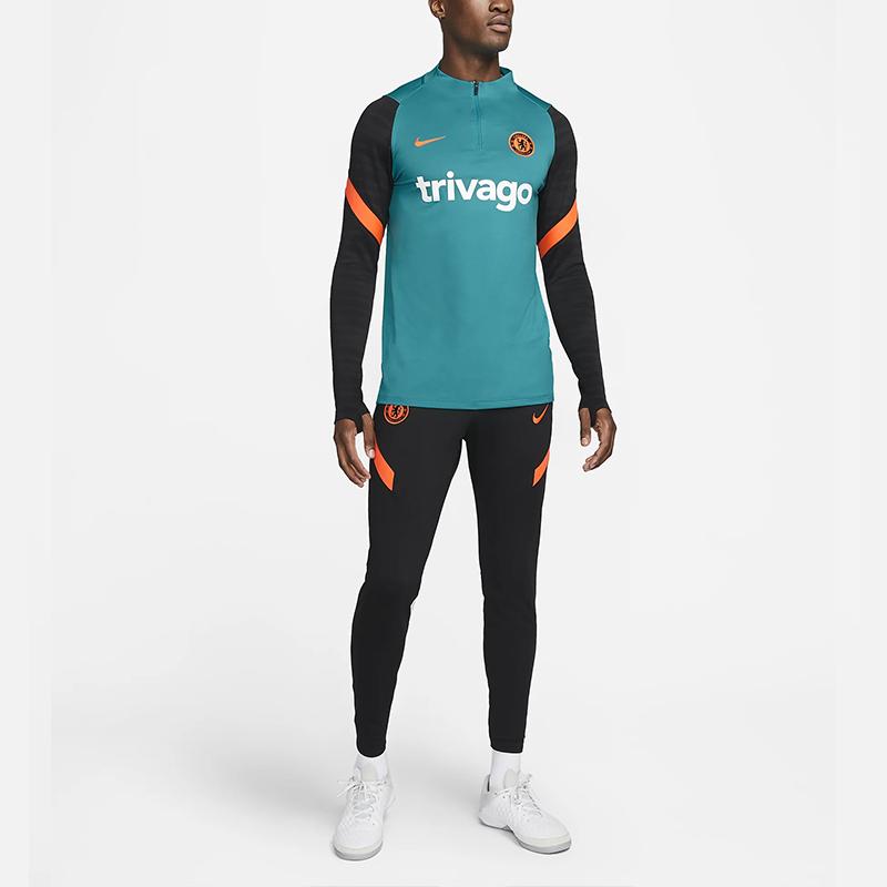 Nike Half Zip Thumbhole Training Quick Dry Long Sleeve Football Shirt 21-22 Season Chelsea Men Tops Light-Blue DC5466-472