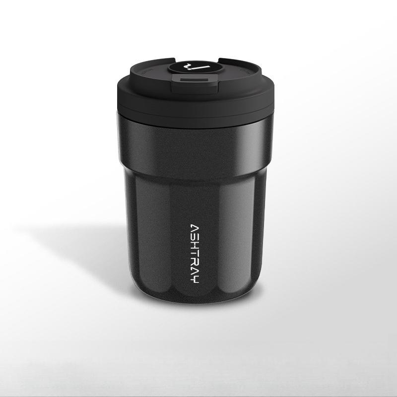 Nuovo Posacenere per Auto Creativo Stile Tazza da Caffè Posacenere per Auto con Coperchio Luce LED a 7 Colori Rivestimento Metallico e Guscio in ABS Tazza per Rifiuti