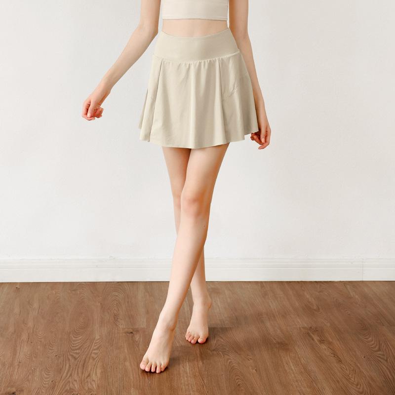 

Женская белая спортивная А-силуэтная теннисная юбка - мини, с защитой от просвечивания, двухслойная модель для бега и бадминтона Medium бежевый