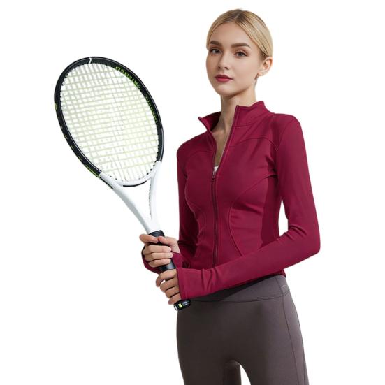 Women Long Sleeve Workout Tops Quick Dry Full Zip Crop Yoga Athletic Slim Fit Shirts Yoga Sportwear with Thumb Holes for Running Gym Aerobics Yoga