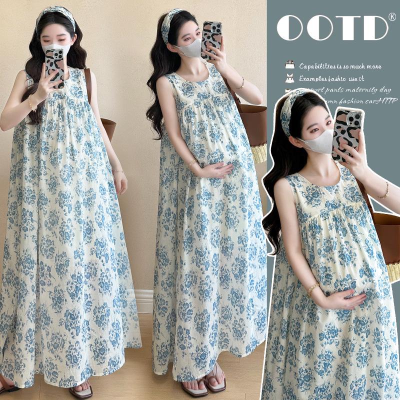 2026 Floral Sleeveless Maternity Dress - Fresh & Loose Long Skirt for Summer 2X Large