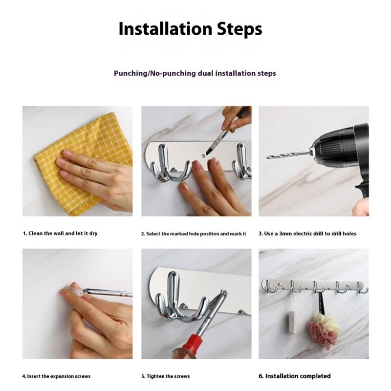 Wall Mounted Coat Rack 4 Rustproof Duals Hooks Practical Metal Hanger For Bathroom Kitchen Living Room