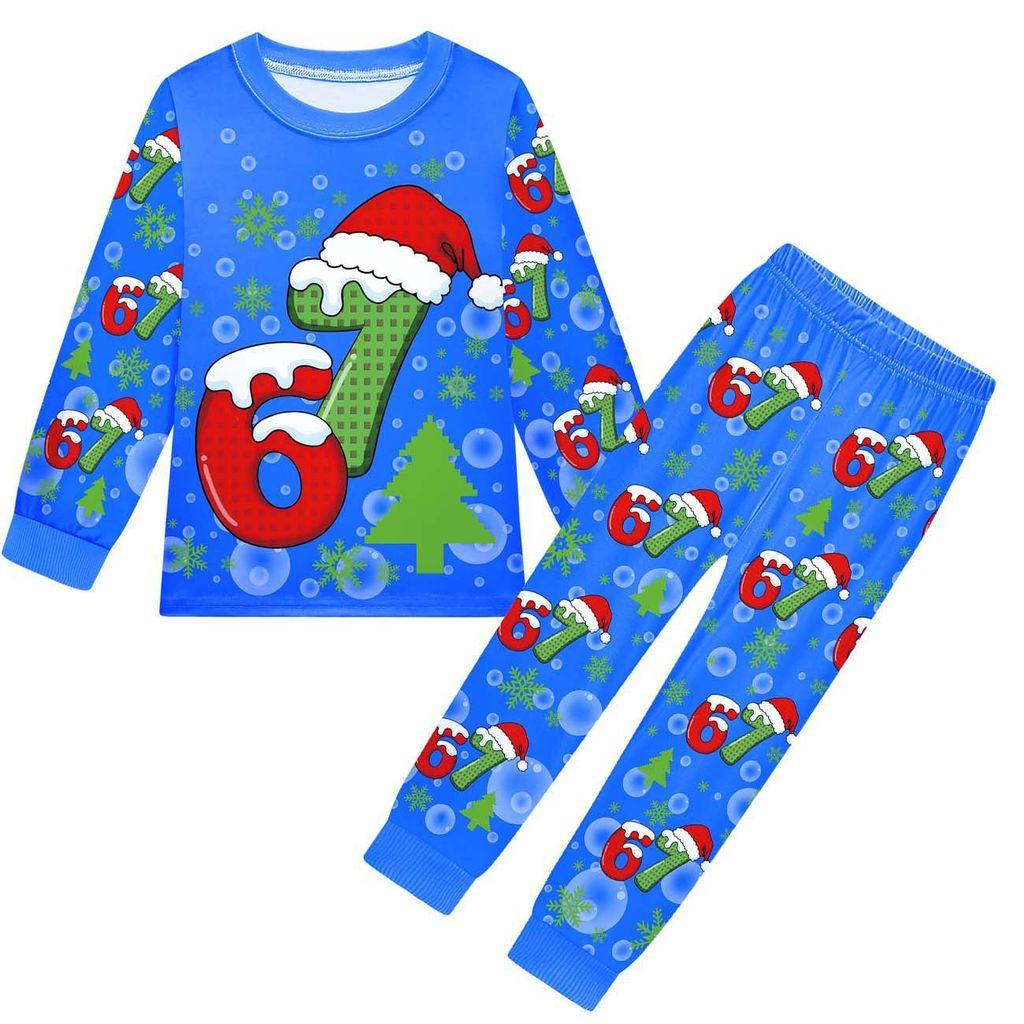

19697 Детские Мальчики Девочки Рождество Укради Мозговую Гниль 67 Шесть Семь Принт Футболка с Длинными Рукавами Брюки Пижама Комплекты для Сна 160cm