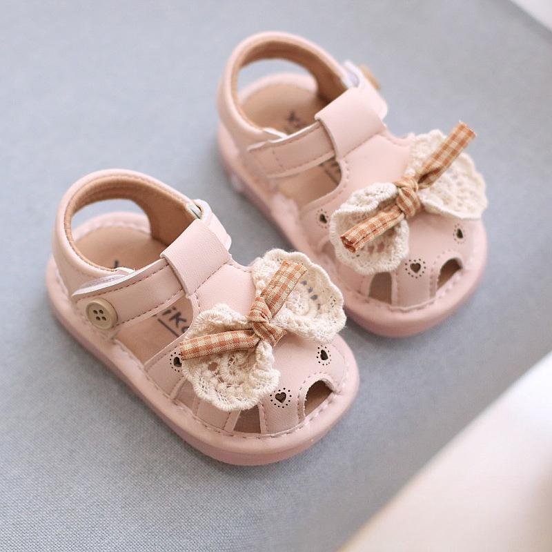 

Baby Girls Bow Princess Sandals Soft Sole Anti-slip Toddler Walking Shoes Summer Squeaky Shoes 16 розовый