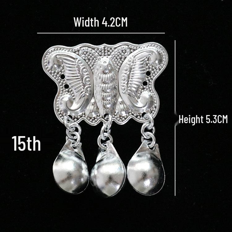 Ethnic Miao Silver Butterfly Pendant with Bells