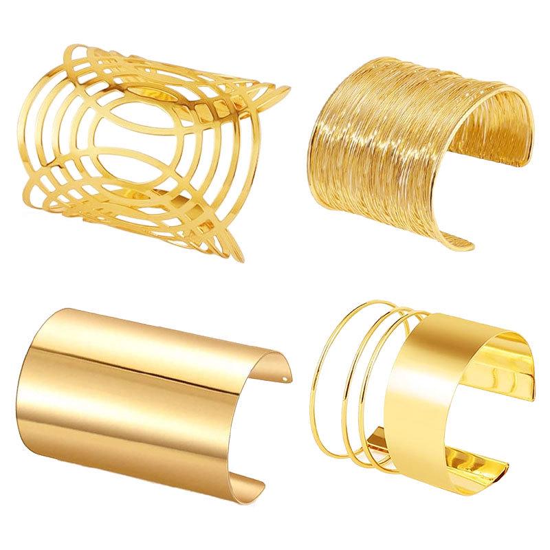 European and American Fashion Jewelry Set: Exaggerated Glossy Metal Hollow Floral Bracelet