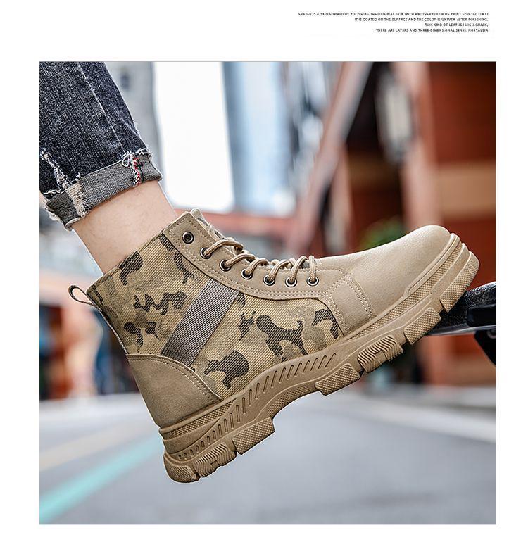 Camouflage Canvas Plus Size High Top Martin Boots - Autumn/Winter Thickened Denim Work Boots for Men