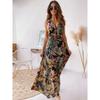 Women's V Neck Sleeveless Tropical Print Maxi Dress High Waist A Line Casual Beach Dress