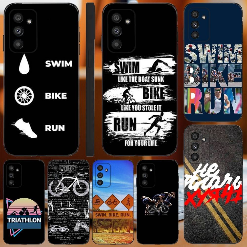 Schwimm Rad Laufen Triathlon Handyhülle Für Samsung Galaxy A13,A21s,A22,A31,A32,A52,A53,A71,A80,A91 Weiche Schwarze Hülle