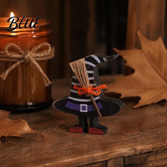 Tiered Tray Decorations Halloween Wooden Table Sign Cute Ghost Witch Hat Bat Freestanding Home Decor Ornament Rustic Farmhouse Tabletop Block