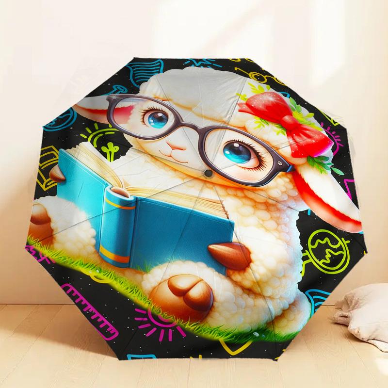 1pc Lamb Reading Pattern Umbrella Design Automatic Opening and Closing Umbrella, High-quality Travel Umbrella, c1128225
