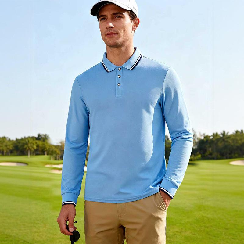 Men's Long Sleeve Polo Shirt Casual Contrast Collar Golf Top Breathable Business Casual T-shirt
