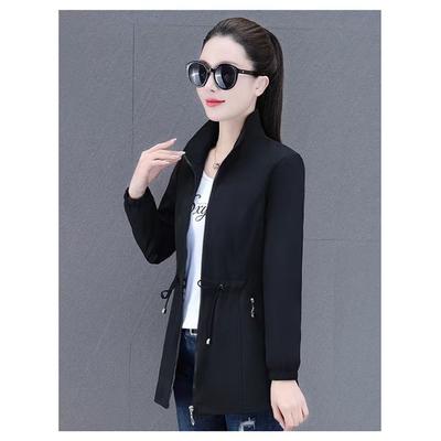 Damen Neuer Taillen-Schlankheits-High-End-Western-Stil Frühling und Herbst Mittellang Stehkragen Windjacke Langarmjacke