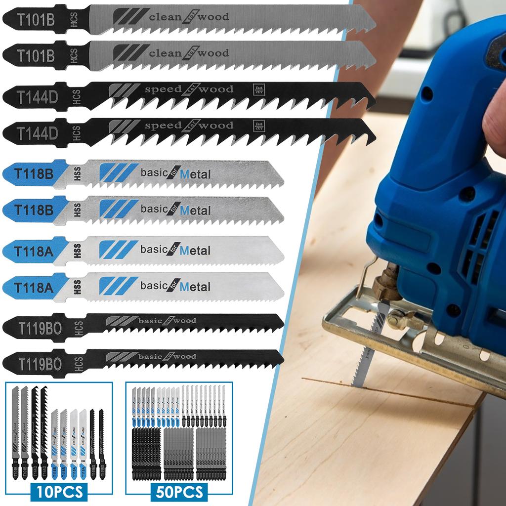 10-50Pcs T-Shaft Jigsaw Blades HCS Assorted Jig Saw Blades For Wood Plastic Metal Cutting Jig Saw Blades for Thin Metal Cutting