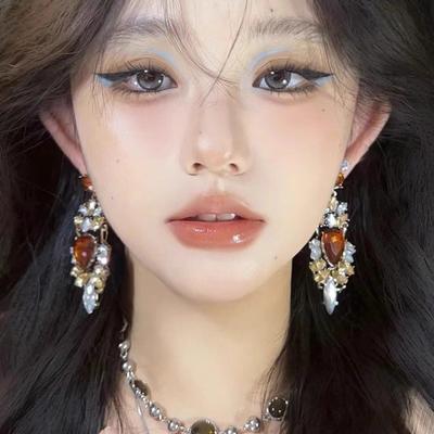 Chinese Retro Heavy Industry Rhinestone Earrings Court Style Light Luxury Exaggerated Earrings High-End Dinner Dress Earrings