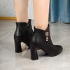 Autumn Winter New High-heeled Women's Thick-heeled Short Ankle Boots Versatile Non-slip High Heel Warm Plush Snow Boots